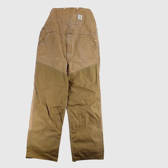 Vintage Carhartt R46 Duck Canvas  Overalls Brown 42x32 Made in USA Workwear - Picture 1 of 8
